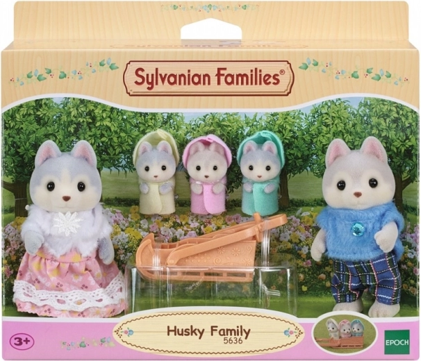 Familia de husky SYLVANIAN FAMILIES – set de figurine cu săniuță