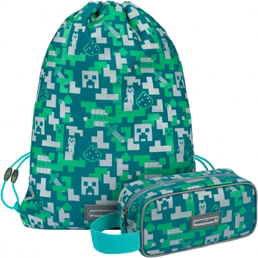 Set școlar MINECRAFT Silver Creeper – penar și săculeț pentru încălțăminte
