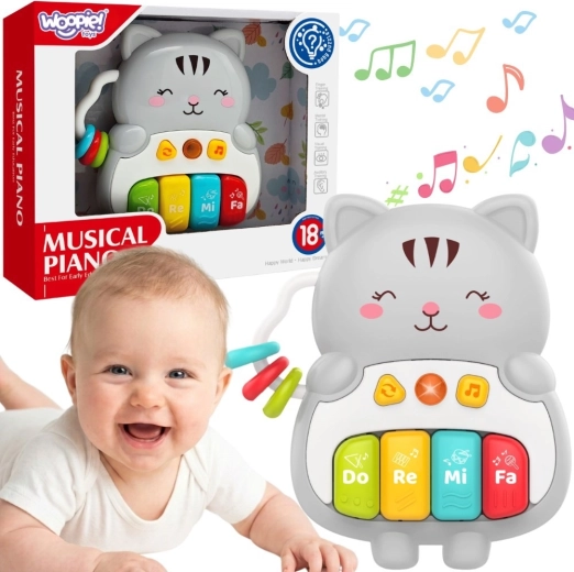 Pian interactiv WOOPIE în formă de pisicuță, cu lumină și sunete