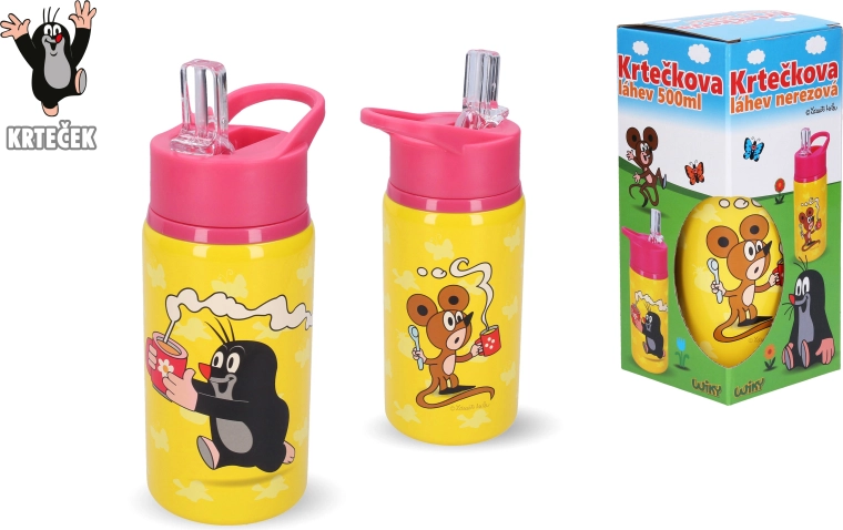Sticlă din oțel inoxidabil Krtek, 500 ml, roz