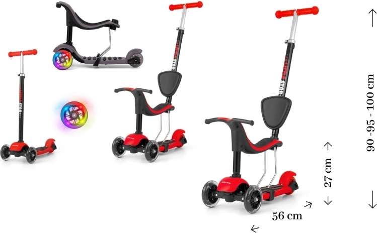 Little Star trotinetă pentru copii, triciclu 3în1 cu scaun detașabil, roșie