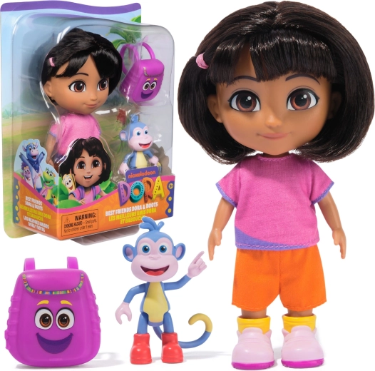 Dora Exploratoarea – păpușă de 15 cm cu maimuțica Boots și rucsac mov