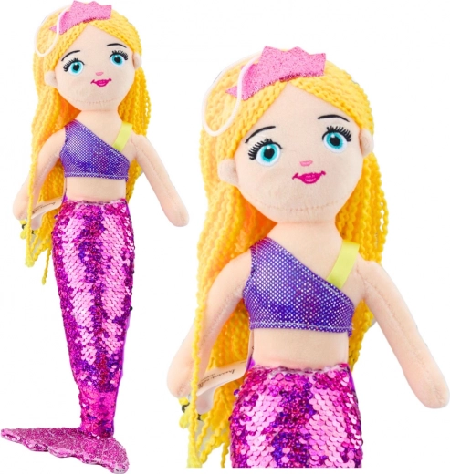 Sirena de mare de pluș cu coadă din paiete, mov, 48 cm