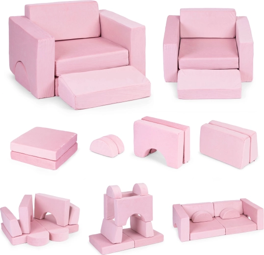 Fotoliu modular pentru copii 8-în-1 ECOTOYS – Roz