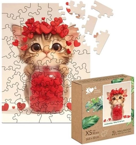 Puzzle din lemn XS – pisoi plin de iubire, 50 de piese