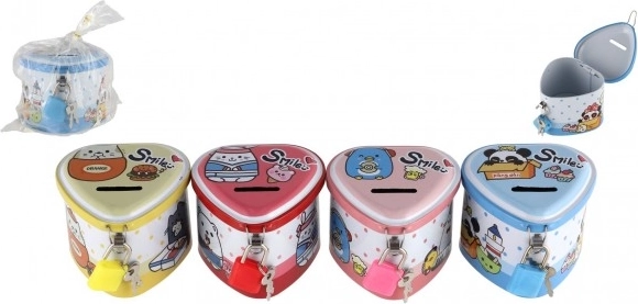 Pușculiță metalică în formă de inimă, cu lacăt, 8 × 7 cm, mai multe culori