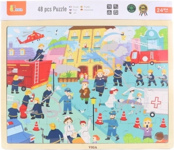 Puzzle din lemn pompieri 48 piese în ramă