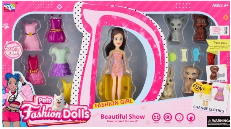 Păpușă de îmbrăcat cu animăluțe și accesorii 8 cm