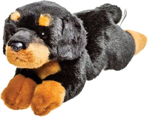 Câine de pluș Rottweiler – realist, în poziție de odihnă