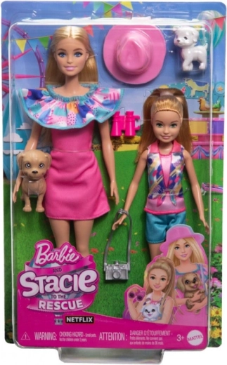 Barbie și Stacie – set de păpuși cu cățeluși și accesorii de vară