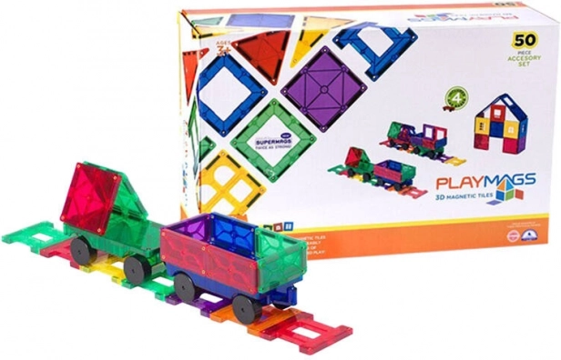 Set de construcție magnetică 3D tren Playmags