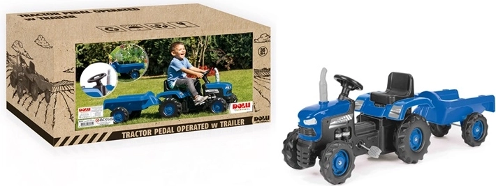 Tractor cu pedale DOLU cu remorcă, albastru