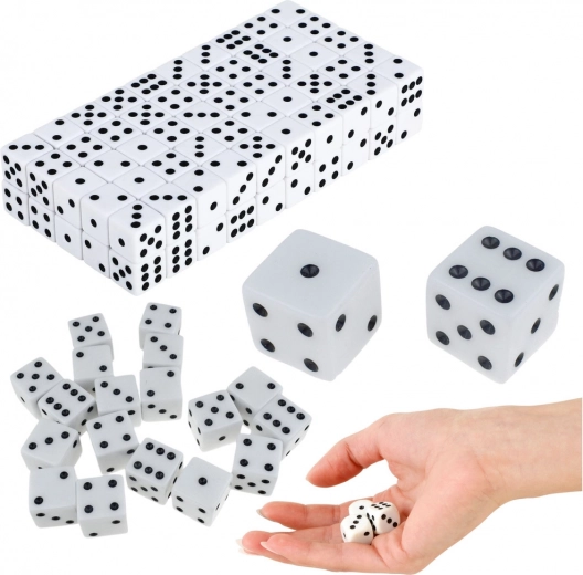 Set de zaruri clasice 1–6, albe, 100 buc.