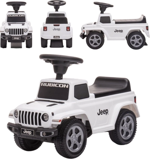 Mașinuță de împins pentru copii Jeep Rubicon cu claxon și sunet de motor, albă