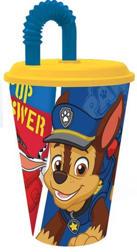 Pahar din plastic cu pai PAW PATROL 430 ml albastru