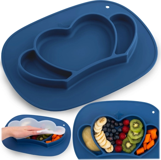 Farfurie din silicon pentru copii cu ventuză Coroană RICOKIDS cu capac
