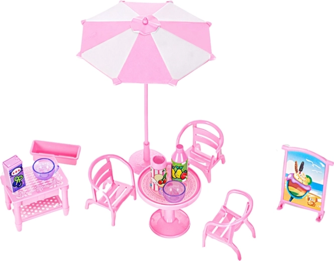 Zonă de ședere în aer liber cu umbrelă