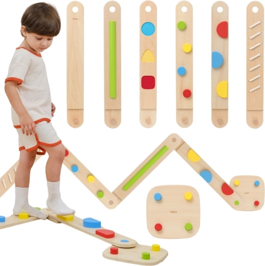 Viga traseu modular din lemn pentru echilibru și dezvoltare senzomotorie
