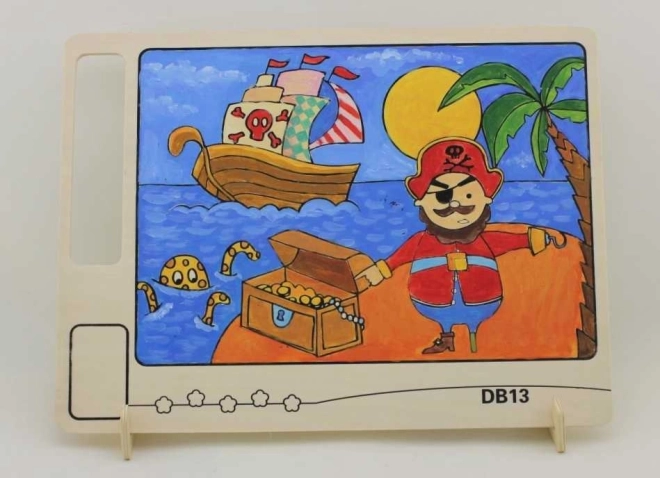Carte de colorat din lemn, cu două fețe, Pirații