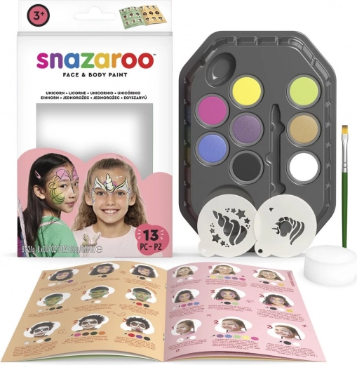 Set culori Snazaroo pentru față și corp cu șabloane Unicorni și fluturi