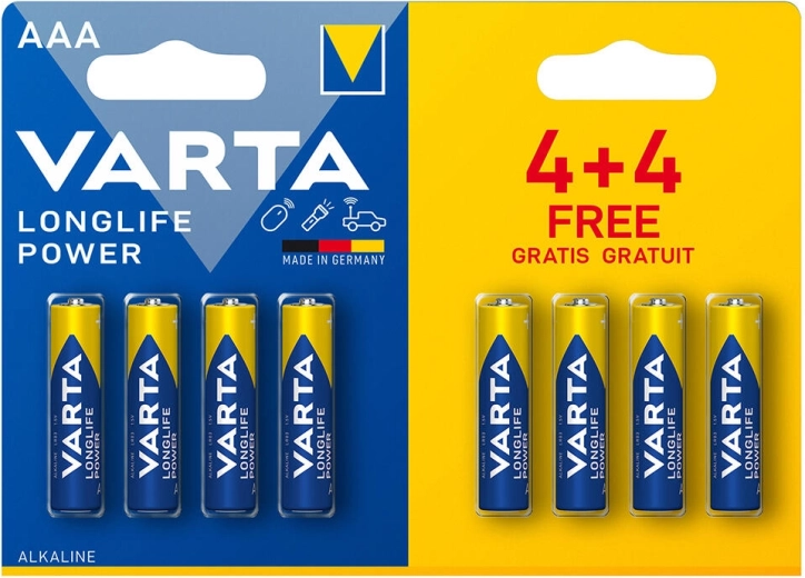 Baterii alcaline AAA LR03 1,5 V Longlife Power VARTA (8 buc)