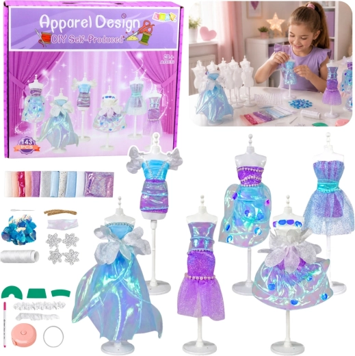 Micuța creatoare de modă – set creativ DIY pentru realizarea rochițelor pentru păpuși (143 piese)
