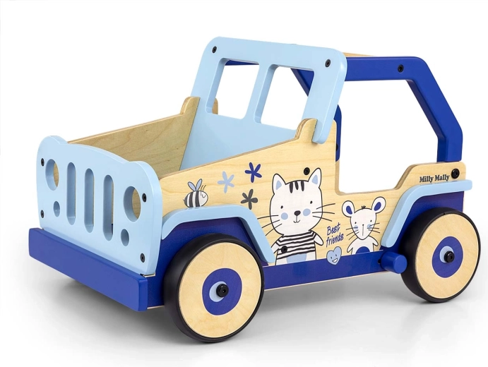 Premergător din lemn și mașinuță de împins Milly Mally Explorer cat and mouse