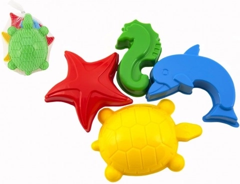 Forme din plastic pentru nisip – animale marine, set 4 bucăți în plasă