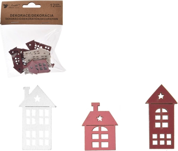 Căsuță decorativă din lemn roz-alb 4 cm (12 buc.)