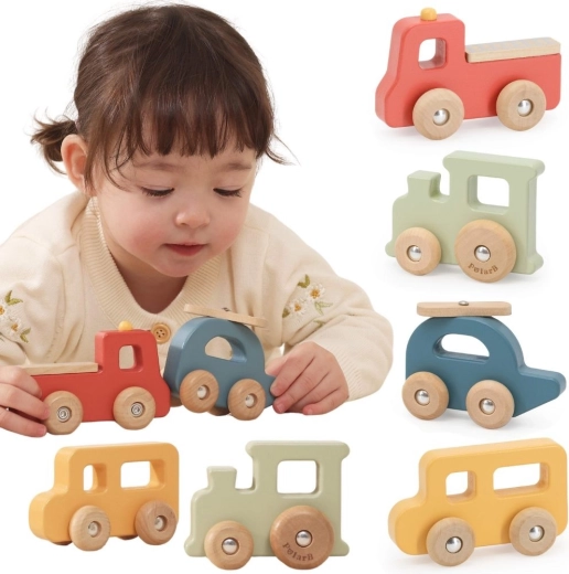 Vehicule colorate din lemn Viga PolarB - 4 buc.