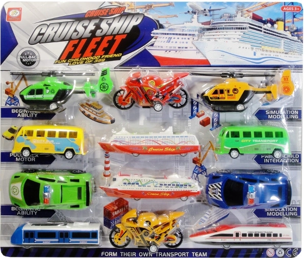 Set de jucării – mix de mijloace de transport, 12 buc