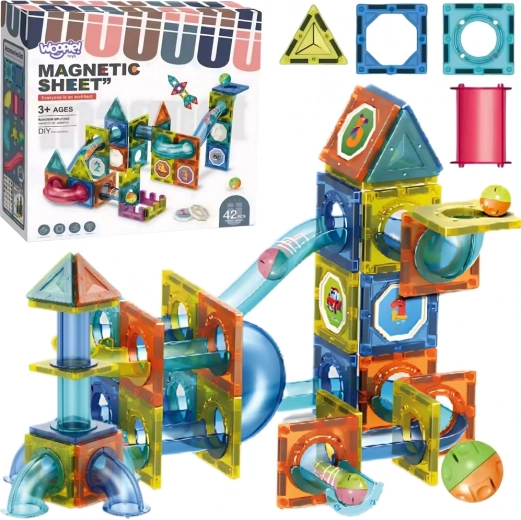 Woopie seturi de construcție magnetice 3D – pistă cu bile, 42 piese