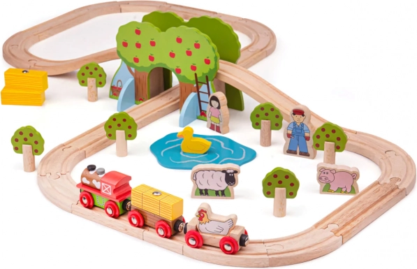 Circuit feroviar de lemn Ferma de la Bigjigs Rail