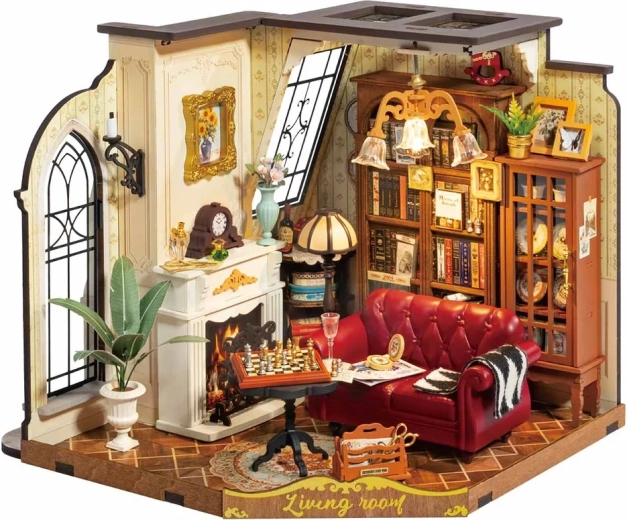RoboTime puzzle 3D din lemn, miniatură de casă, camera de zi a lui Kate