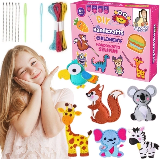 Woopie set de cusut pentru copii din fetru DIY – brelocuri și animăluțe