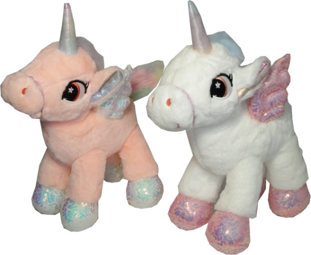 Unicorn de pluș cu copite și aripi sclipitoare