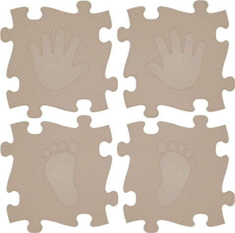 Saltea ortopedică puzzle pentru copii - Mâini și picioare 16 buc - Bej