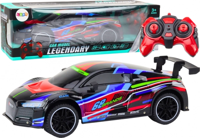 Mașină sport RC 1:10 cu lumini LED, viteză 25 km/h, neagră