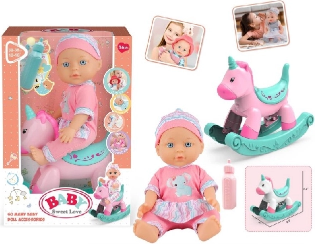 Baby Sweet Love păpușă bebeluș cu căluț de lemn balansoar