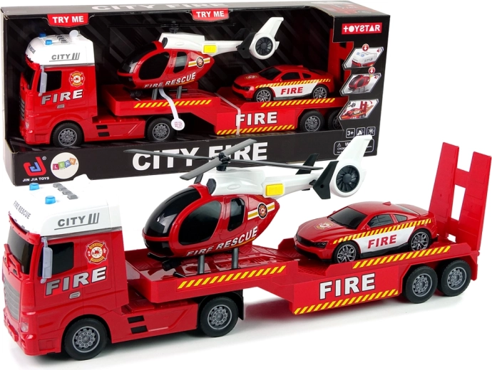 Set pompieri Truck Truck Helicopter Lumină sonoră Roșu