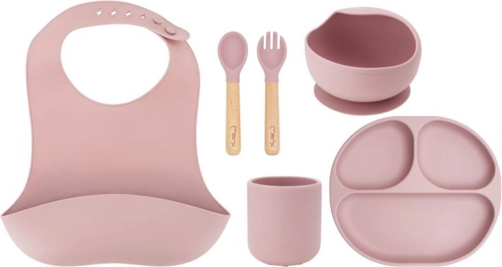 Set de masă din silicon pentru copii MoMi AMI roz