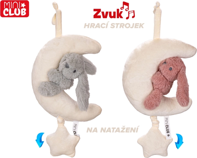 Lună de pluș cu iepuraș, cu mecanism muzical cu arc, 35 cm