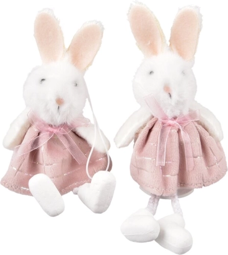Iepure decorativ din poliester roz/alb 15 cm (2 variante)