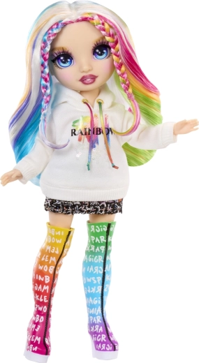 Păpușă articulată cu păr în culorile curcubeului