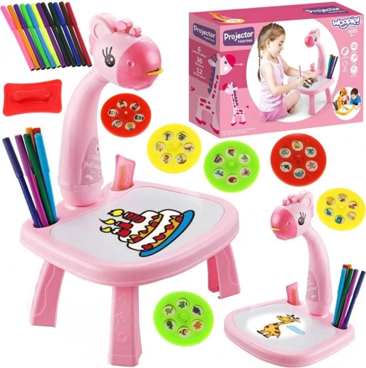 Woopie proiector de desen pentru copii, girafă roz, cu tablă ștergătoare și markere