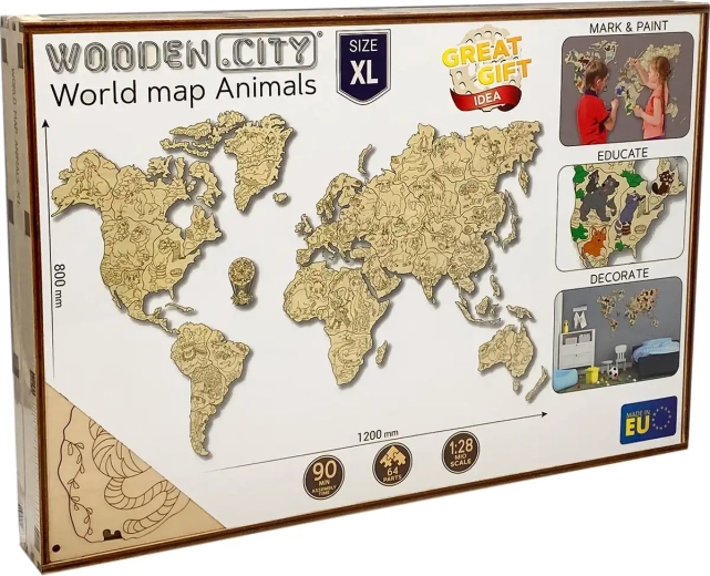 Wooden.City hartă din lemn a lumii cu animale XL