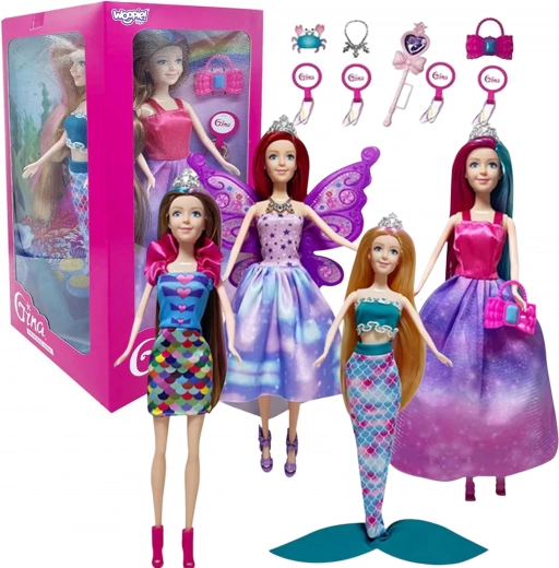 WOOPIE Set 4 Prințese Magice - Cutie Păpuși 4 în 1 cu Accesorii