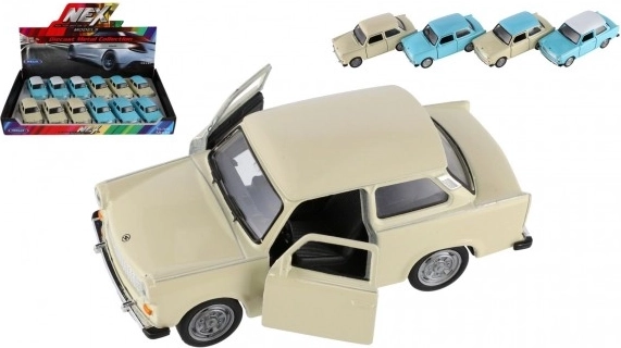 Mașinuță Welly Trabant 601 metal 10 cm, asortat 4 culori, mers liber, 12 buc în cutie