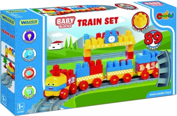 Set de construcție Baby Blocks trenuleț 3,35 m – 89 piese