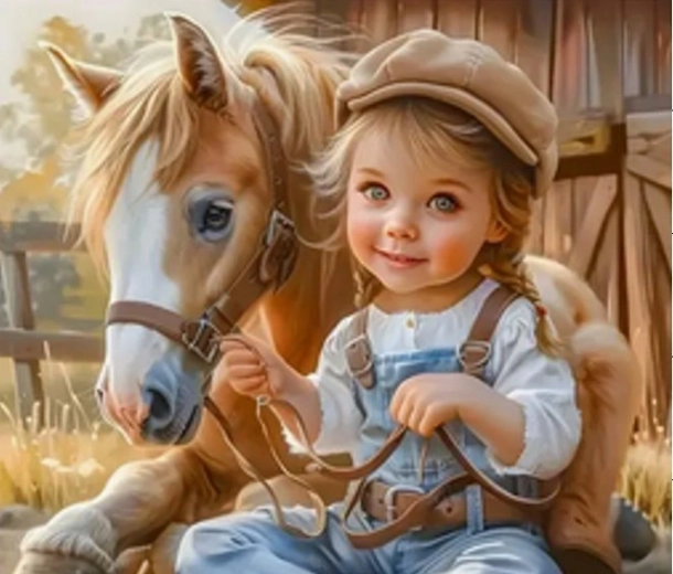 Norimpex pictură cu diamante fetiță cu cal (30 × 40 cm)